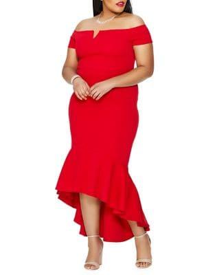 Quiz Curve Plus Dip Hem Crepe Maxi Bardot Dress