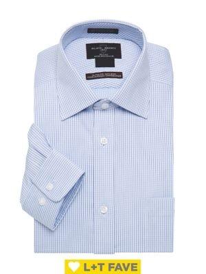 Black Brown Checkered Textured Button-down Dress Shirt