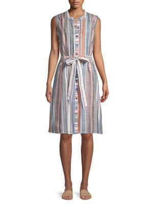 Harlow & Rose Striped Button Front Tie Dress