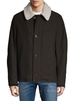 Cole Haan Faux Fur And Tumbled Wool Blend Short Jacket