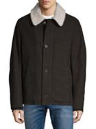 Cole Haan Faux Fur And Tumbled Wool Blend Short Jacket