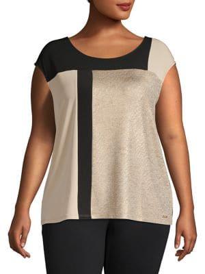 Calvin Klein Plus Asymmetrical Colorblock Panel Top