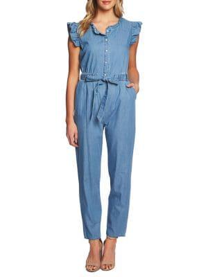 Cece Bouquet Ruffled-sleeve Denim Jumpsuit