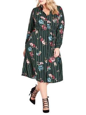 City Chic Plus Flowerclass Floral-print Shirtdress