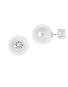 Anne Klein Glitz Stone And Pearl Double Stud Earrings