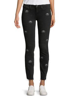 Paige Lip-embroidered Ankle Jeans