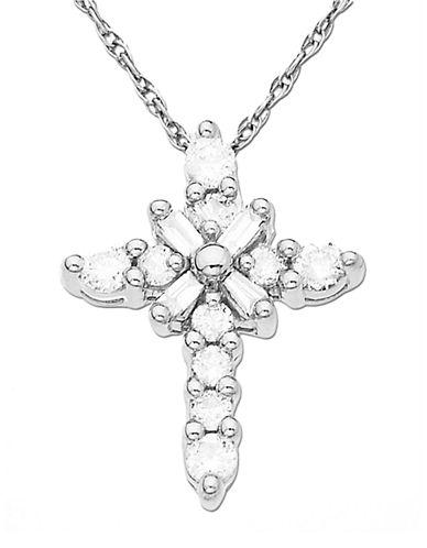 Lord & Taylor 14 Kt. White Gold Diamond Cross Pendant Necklace