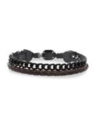 Lord & Taylor Stainless Steel & Leather Double Strand Curb Chain Slider Bracelet