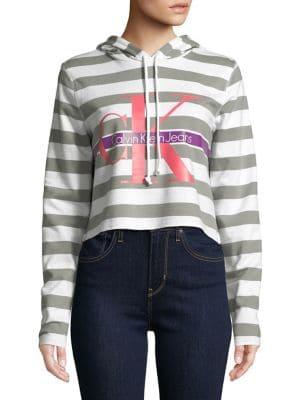 Calvin Klein Jeans Striped Logo Crop Hoodie