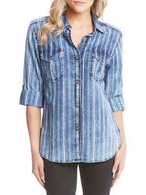 Karen Kane Stripe Roll Tab Shirt