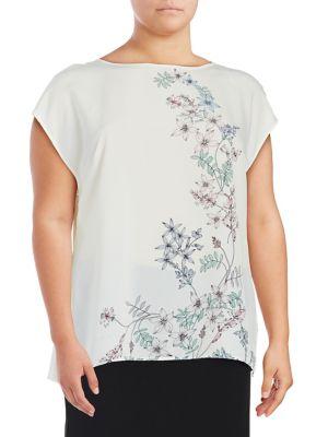 Vince Camuto Plus Floral Cap-sleeve Top