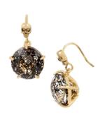 Betsey Johnson Skeletons After Dark Patina Faceted Stone Goldtone Drop Earrings