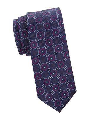 Black Brown Floral Medallion Silk Tie