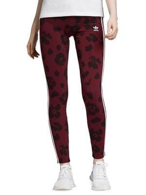Adidas Floral-print Three-stripe Cotton Leggings