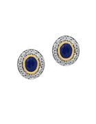 Effy 925 Blue Sapphire, White Sapphire, 18k Yellow Gold And Sterling Silver Stud Earrings