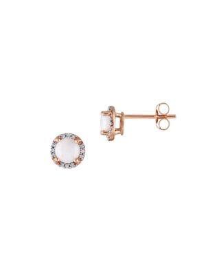 Sonatina 10k Rose Gold Opal & Diamond Halo Stud Earrings