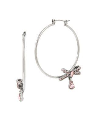Betsey Johnson Silvertone Bow Hoop Earrings