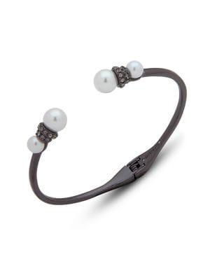 Givenchy Hematite And Faux Pearl Open Cuff Bracelet