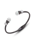 Givenchy Hematite And Faux Pearl Open Cuff Bracelet