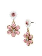 Betsey Johnson Summer Picnic Gingham Flower Drop Earrings