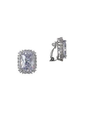 Nina Adah Emerald-cut White Crystal Clip Earrings