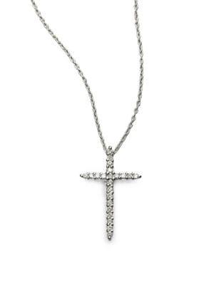 Roberto Coin Tiny Treasures 0.1 Tcw Diamond & 18k White Gold Cross Pendant Necklace