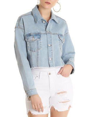 La La Anthony Cropped Raw-edge Denim Jacket