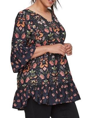 Junarose Plus Waida Floral Bell-sleeve Tunic