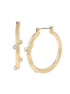 H Halston Goldtone And Crystal Glass Stone Hoop Earrings