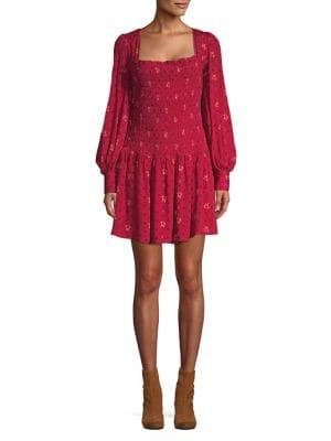 Free People Balloon Sleeve Shirred Mini Dress