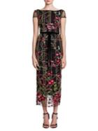 Marchesa Notte Embroidered Floral Cocktail Dress
