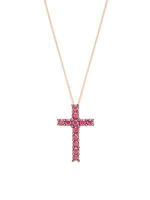 Lord & Taylor 14k Rose Gold And Ruby Cross Pendant Necklace