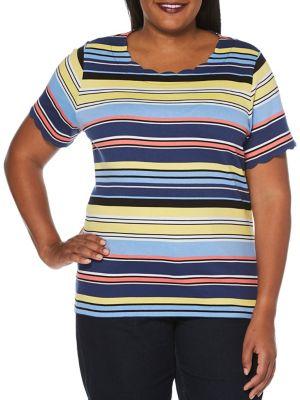 Rafaella Plus Stripe Cotton Top