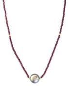 Effy 14k Yellow Gold, Garnet And 10mm Black Tahitian Pearl Pendant Necklace