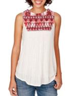 Lucky Brand Sleeveless Embroidered Top
