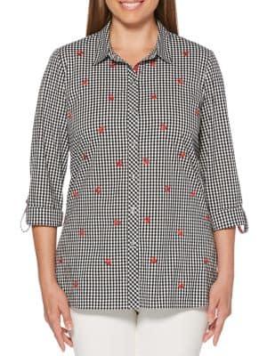 Rafaella Cherry Gingham Tabbed Shirt Tunic