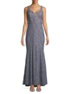Betsy & Adam Plus Sleeveless Lace Trumpet Gown