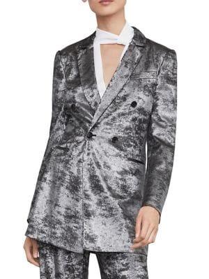 Bcbgmaxazria Metallic Double-breasted Long Blazer