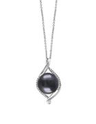 Effy 925 Sterling Silver, Diamond And Black Cultured Tahitian Pearl Necklace