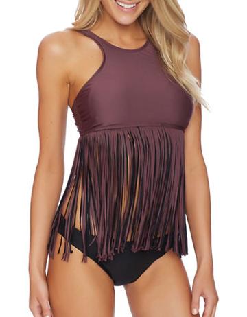 Luxe By Lisa Vogel Fringed Racer Neck Tankini Top