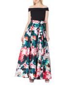 Tahari Arthur S. Levine Off-the-shoulder Floral Ball Gown