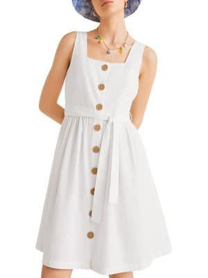 Mango A-line Seersucker Button-front Dress