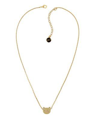 Karl Lagerfeld Sil Choupette Crystal Pendant Necklace