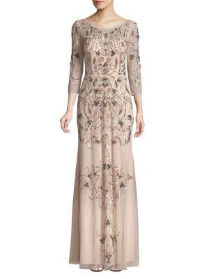 Aidan By Aidan Mattox Quarter-sleeve Embroidered Evening Gown