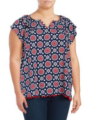Rafaella Plus Printed Cap Sleeve Top