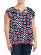 Rafaella Plus Printed Cap Sleeve Top