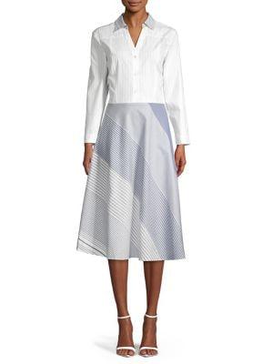Donna Karan Mixed Stripe Button-front Cotton Dress