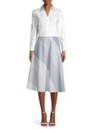 Donna Karan Mixed Stripe Button-front Cotton Dress