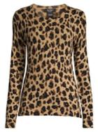 Lord & Taylor Petite Leopard-print Cashmere Crewneck Sweater