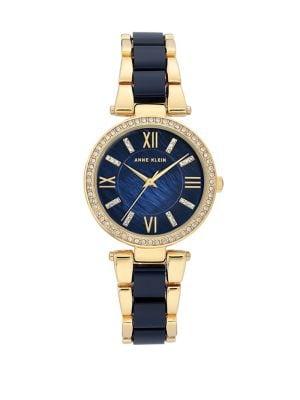 Anne Klein Goldtone, Blue Resin And Swarovski Crystal Watch